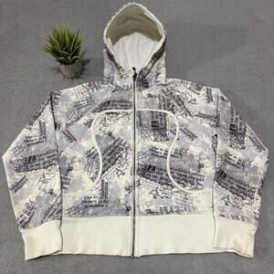 Lululemon Athletica Hoodie Zip Up Girls Size 12 All Over Text Print White Gray